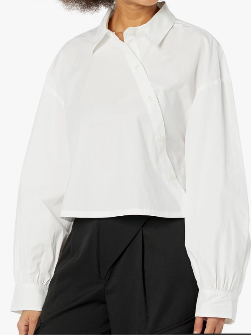 NWT The Drop KarenBritChick Cropped Asymmetric Button-Down Shirt in White